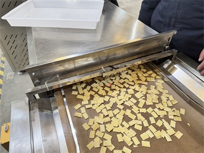 Continuous microwave production line for corn flakes